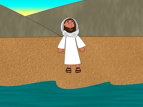 अगली सुबह यीशु किनारे पर खड़े थे लेकिन शिष्यों को नहीं पता था कि यह वह था। 'बच्चों, क्या तुमने कोई मछली पकड़ी है?' उसने उनसे पूछा। – Slide número 3