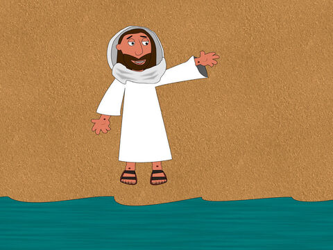 यीशु ने उनसे कहा, 'अपना जाल नाव की दाहिनी ओर फेंको और तुम कुछ मछलियाँ पकड़ोगे।' – Slide número 5