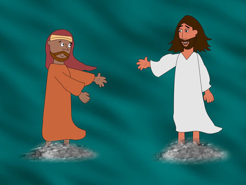 अत: पतरस नाव से बाहर निकला और यीशु की ओर पानी पर चलने लगा। – Slide número 8