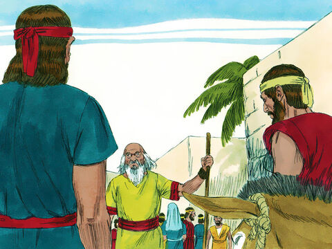 वे नगर में जाकर शमुएल से मिले। वह उस ऊँचे स्थान की ओर जा रहा था जहाँ पर वह यहोवा परमेश्वर की आराधना किया करता था। – Slide número 9