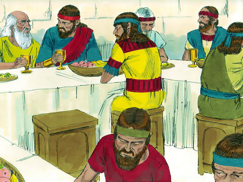 शमुएल ने शाऊल और अन्य 30 मेहमानों को भोजन के लिए आमंत्रित किया और बाद में उसके साथ अपने घर की छत पर बातें करने लगा। – Slide número 12