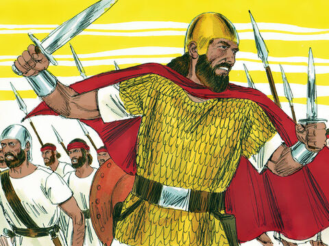 जब शाऊल राजा बना तब वह 30 साल का था। उसने पलिश्तियों के विरूद्ध सेना को इकट्ठा किया। हरेक मजबूत और साहसी व्यक्ति को उसके योद्धाओं में मिला लिया जाता था। – Slide número 1