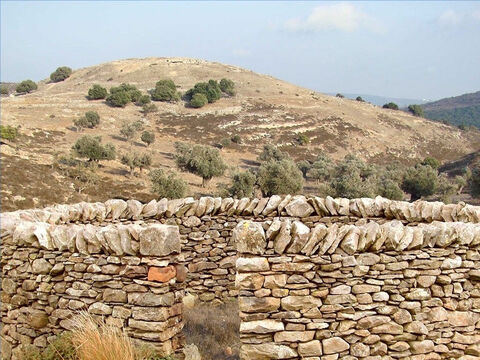घाटियों के धूप वाले किनारे पर अधिक स्थायी भेड़शालाएँ बनाई गईं जहाँ ठंडी हवाओं से सुरक्षा होती है। इनमें 4-5 फीट ऊंची पत्थर की दीवारें थीं और एक प्रवेश द्वार पर चरवाहा पहरा देता था। जंगली जानवरों को रोकने के लिए अक्सर दीवारों के ऊपर कांटे लगाए जाते थे। यीशु ने ऐसी भेड़शाला और दीवार पर चढ़ने वाले चोरों और लुटेरों का उल्लेख किया था (यूहन्ना 10:1-3)। – Slide número 16