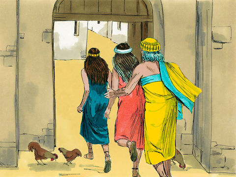 यहोवा ने लूत और उसकी दो बेटियों को बचाया जो सोअर नगर में शरण लिए हुए थे। – Slide número 15