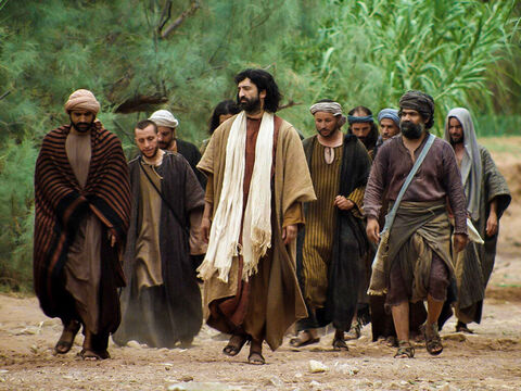 यीशु एक गधे पर विजयी रूप से यरूशलेम में सवारी करता है। (मत्ती 21:1-11, मरकुस 11:1-11, लूका 19:28-44, यूहन्ना 12:12-17) – Slide número 1