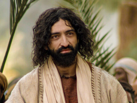 यीशु एक गधे पर विजयी रूप से यरूशलेम में सवारी करता है। (मत्ती 21:1-11, मरकुस 11:1-11, लूका 19:28-44, यूहन्ना 12:12-17) – Slide número 19
