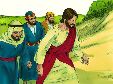 यीशु और उसके चेले यरूशलेम यरीहो नगर से होकर जा रहे थे। – Slide número 1